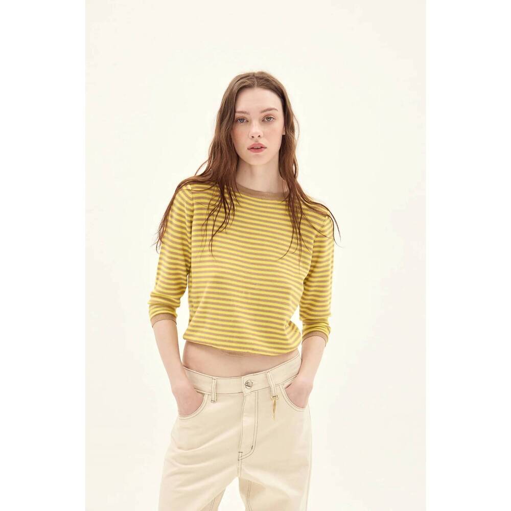 NEW DELUC naxos striped sweater in vison/ yellow